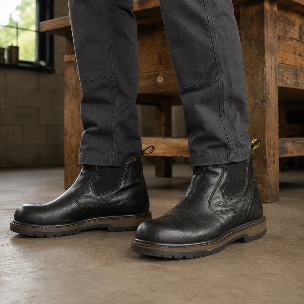 ACE Work Boots Men 11 Black Leather Chelsea Slip Oil Resistant ASTM EH